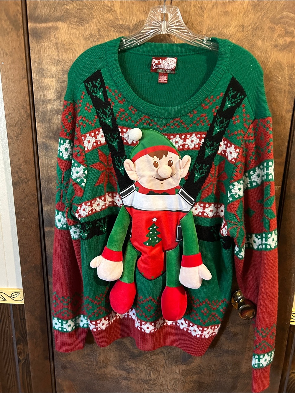 Ugly Sweater Green & Red Plush Elf Holiday Sweater